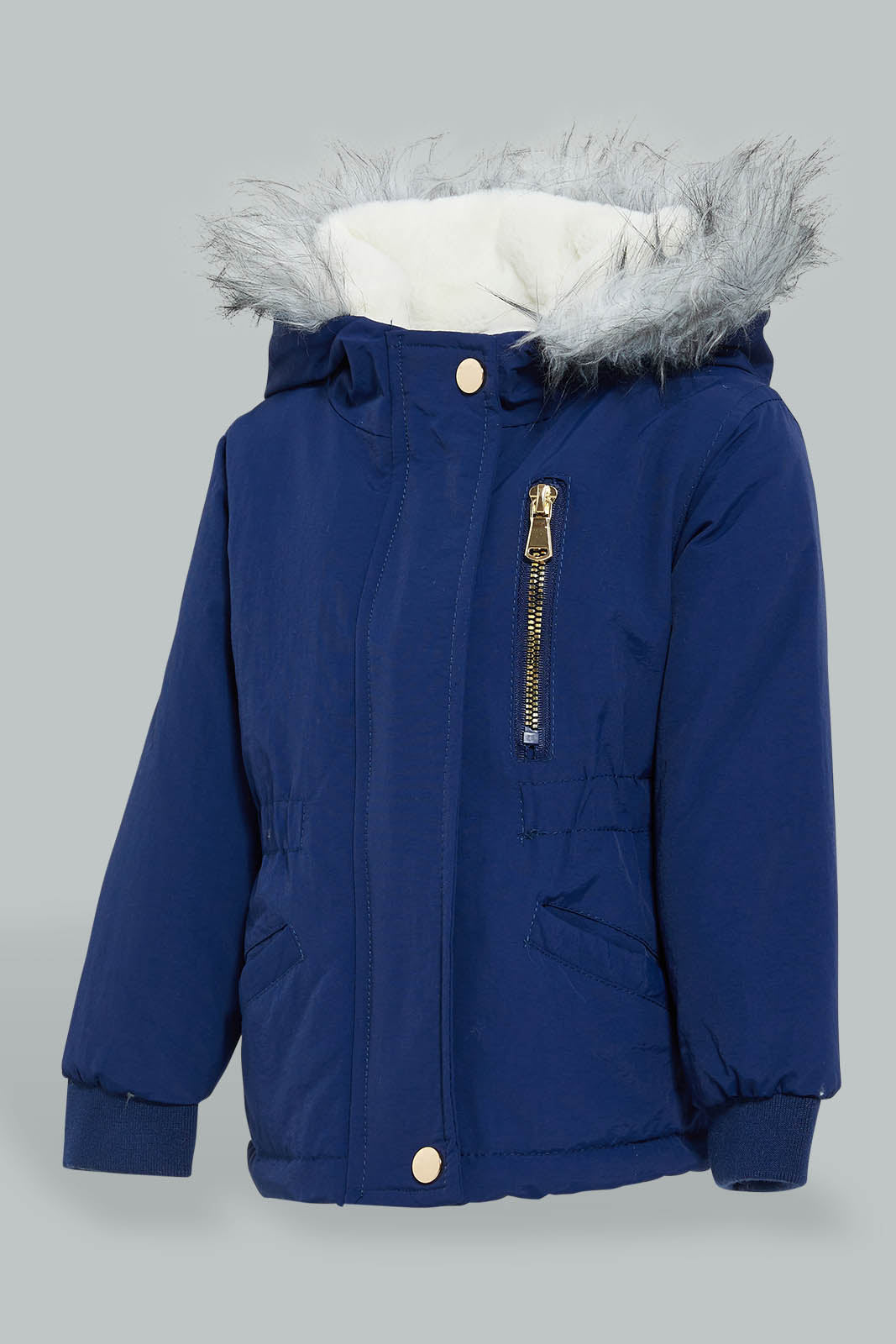 Redtag-Navy-Sherpa-Hooded-Jacket-With-Flap-Pocket-Details-Jackets-Infant-Girls-3 to 24 Months