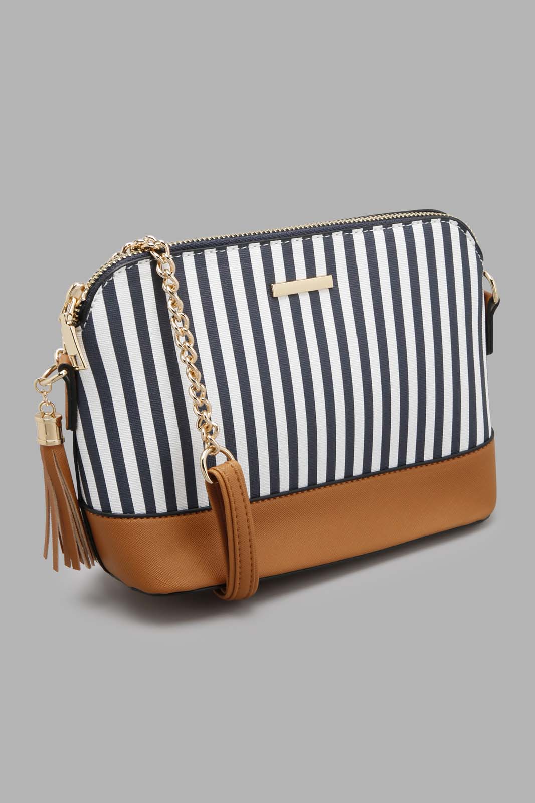 Redtag-White/Navy-Nautical-Strips-With-Tassel-Trim-Cross-Body-Bag-Colour:White,-Filter:Women's-Accessories,-New-In,-New-In-Women-ACC,-Non-Sale,-W21A,-Women-Handbags-Women-
