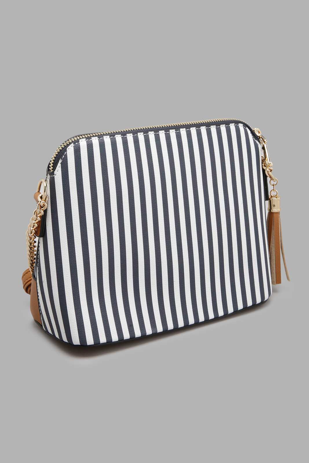 Redtag-White/Navy-Nautical-Strips-With-Tassel-Trim-Cross-Body-Bag-Colour:White,-Filter:Women's-Accessories,-New-In,-New-In-Women-ACC,-Non-Sale,-W21A,-Women-Handbags-Women-