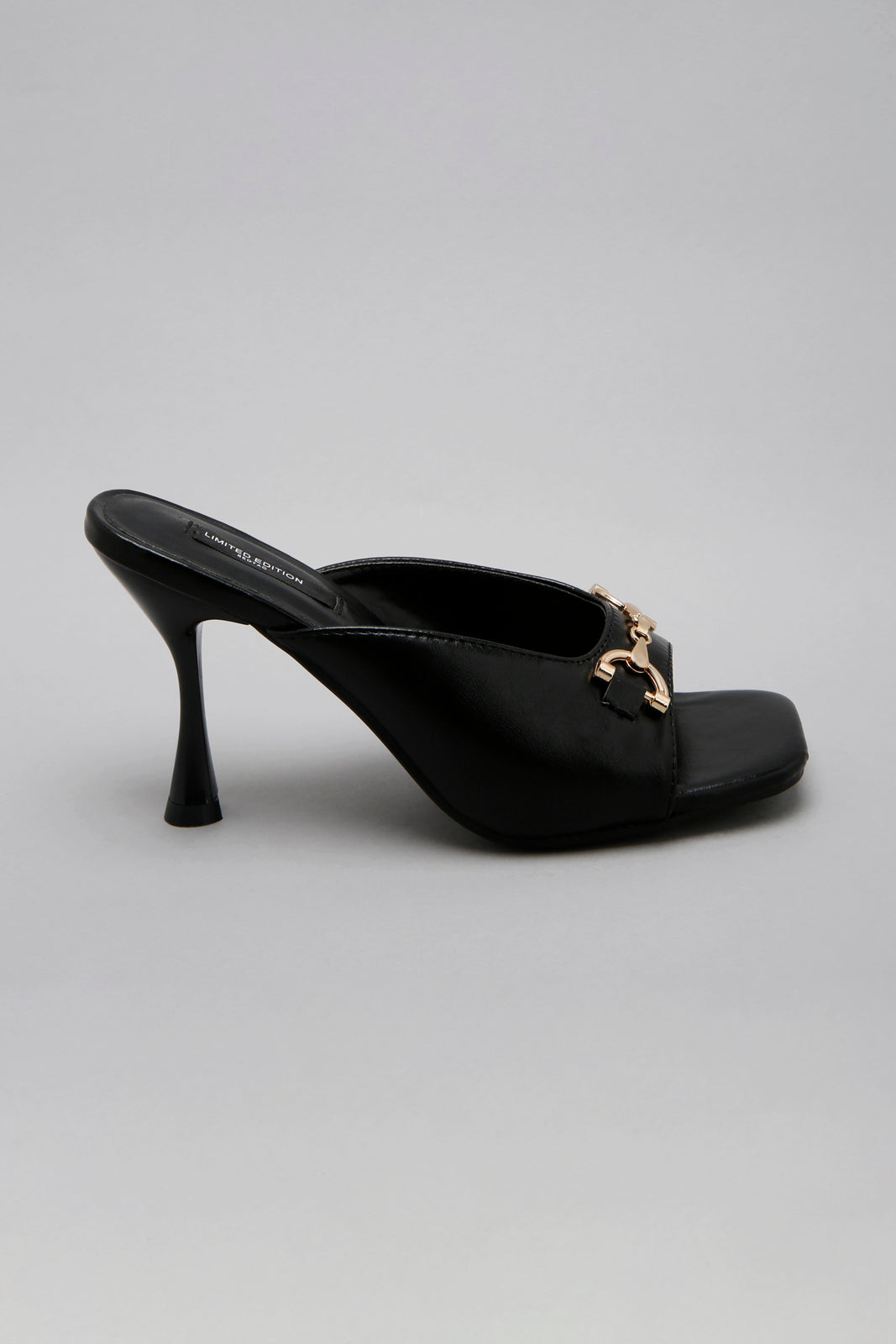 Black Square Toe Heeled Mule