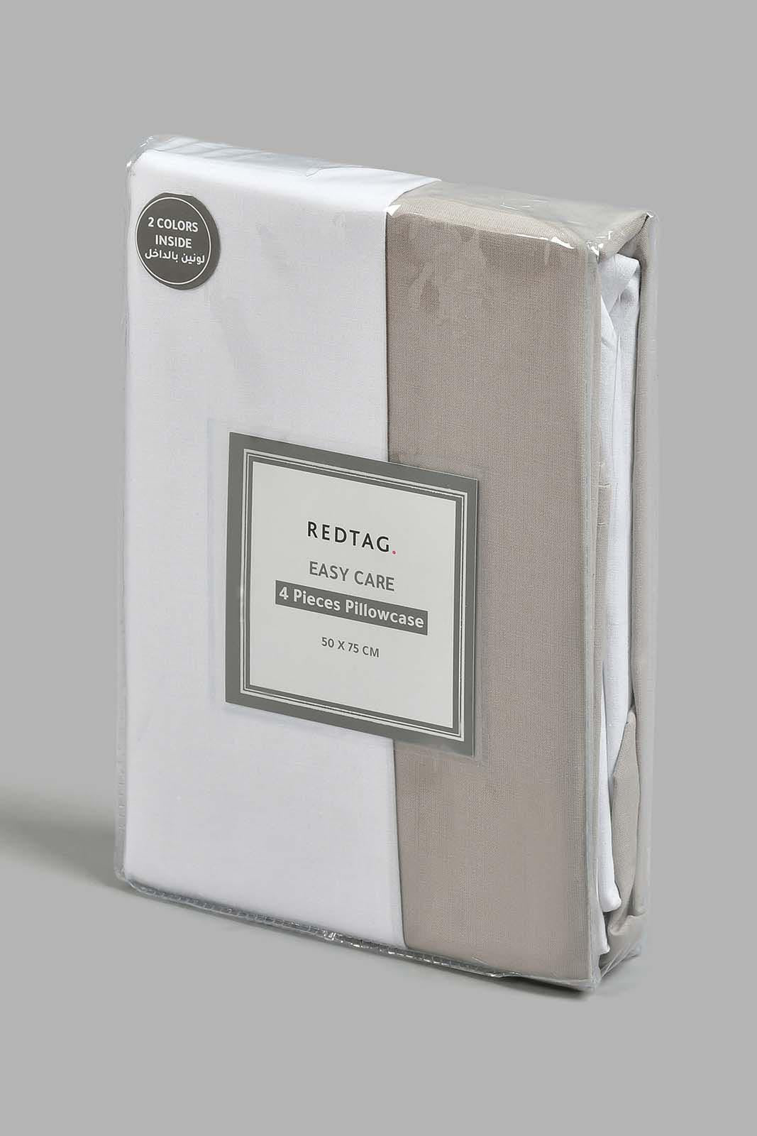 Redtag-Beige/White-Pillowcase-4-Piece-Set-Pillowcases-Home-Bedroom-