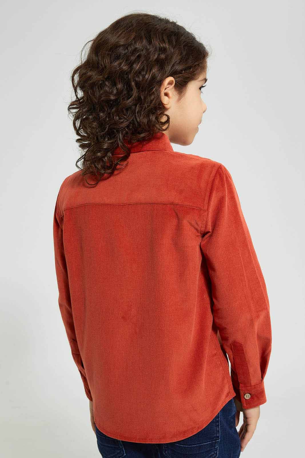 Redtag-Brown-Long-Sleeve-Corduroy-Shirt-Casual-Shirts-Boys-2 to 8 Years