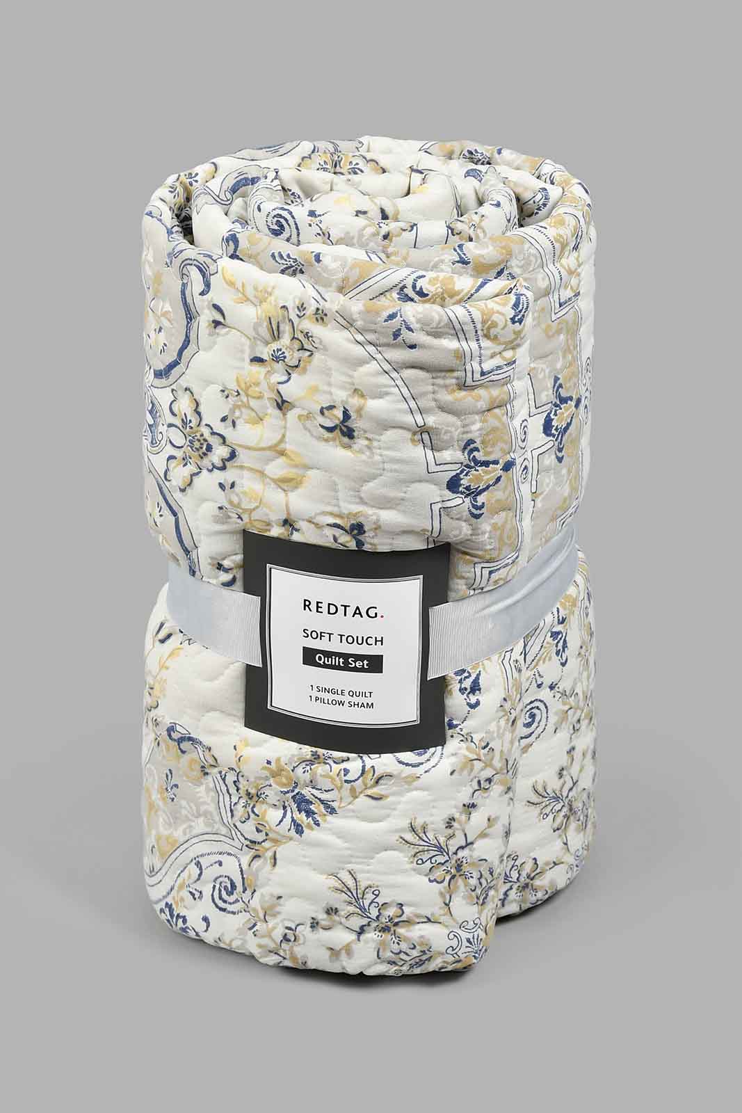 Redtag-Beige-Printed-2-Piece-Quilt-Set-(Single-Size)-Colour:Beige,-Filter:Home-Bedroom,-HMW-BED-Quilts,-New-In,-New-In-HMW-BED,-Non-Sale,-S22B,-Section:Homewares-Home-Bedroom-