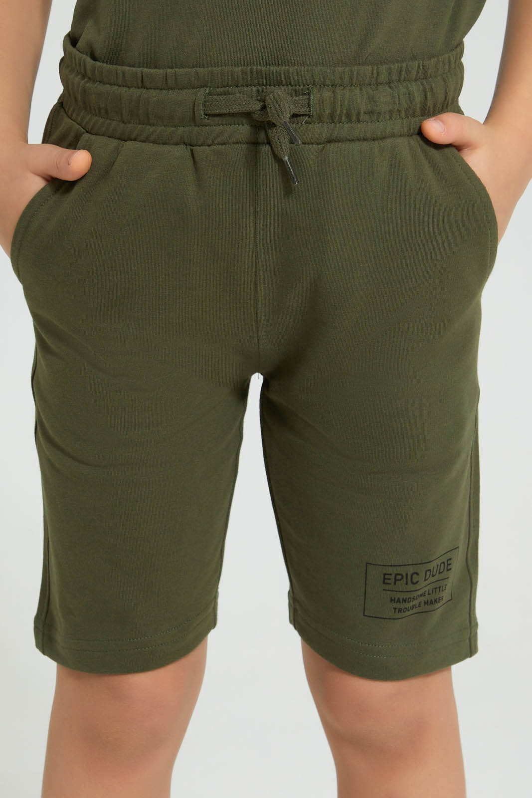 Redtag-Dark-Green-Elasticated-Waist-Shorts-Active-Shorts-Boys-2 to 8 Years