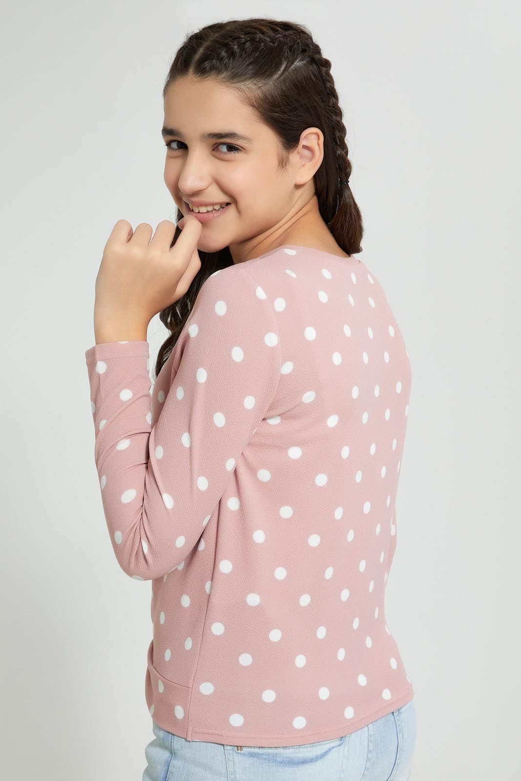 Redtag-L/S-Front-Knot-Jacquard-Top-Long-Sleeves-Senior-Girls-9 to 14 Years