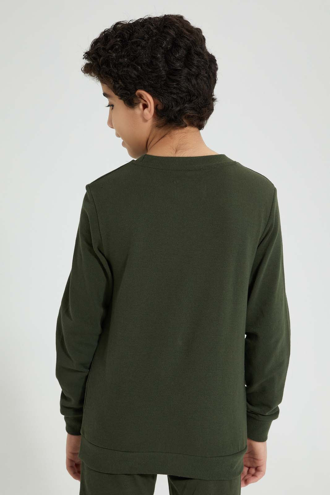 Redtag-Olive-Pique-SweaT-Shirt-Sweatshirts-Senior-Boys-9 to 14 Years