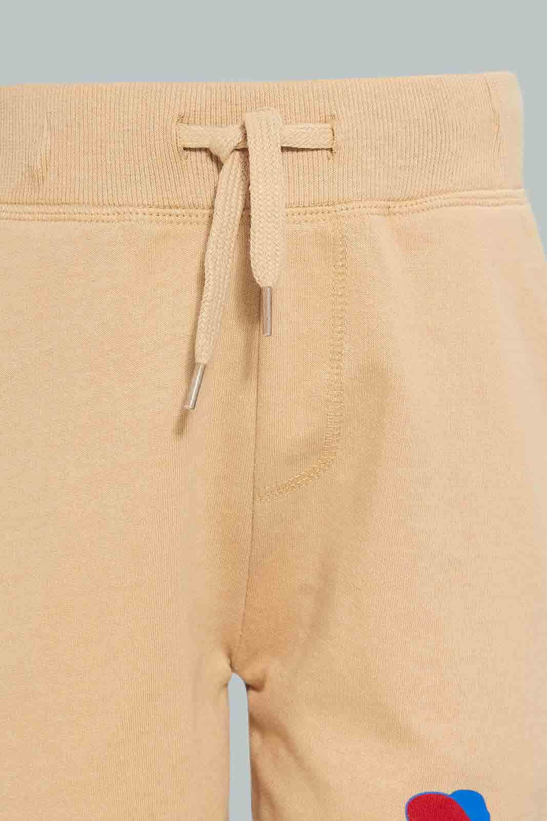 Beige Printed Active Short For Baby Boys