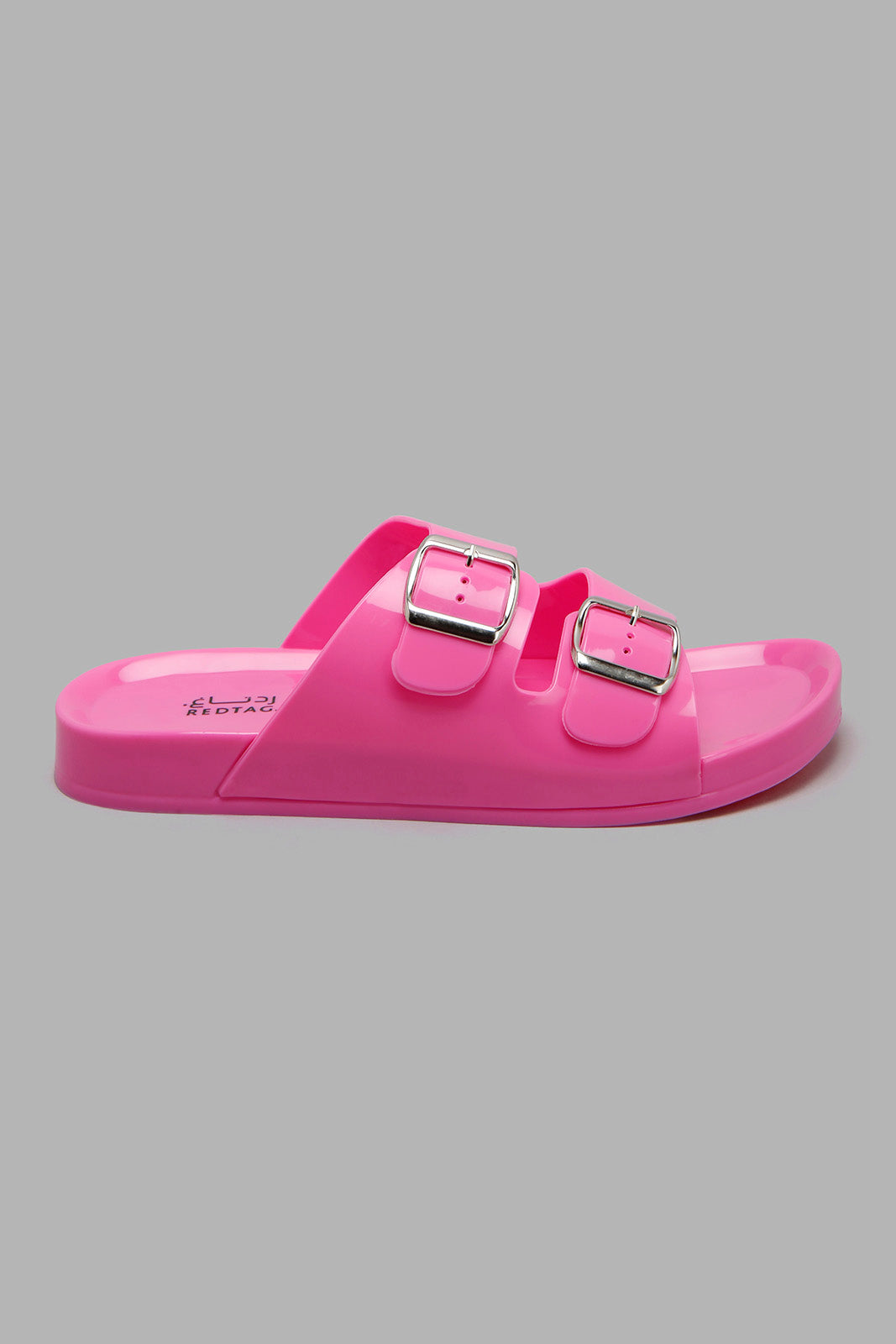 Redtag-Pink-Buckle-Jelly-Mule-Sliders-Women's-