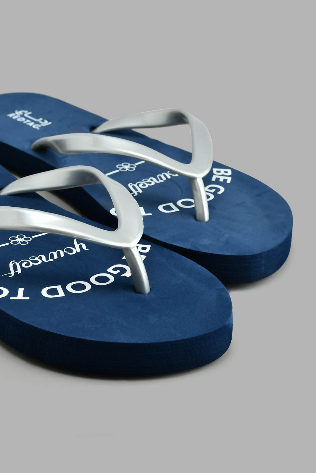 Redtag-Silver-Flip-Flop-With-Navy-Slogan-Sock-Colour:Silver,-Filter:Women's-Footwear,-New-In,-New-In-Women-FOO,-Non-Sale,-S22A,-Section:Women,-Women-Flip-Flops-Women's-