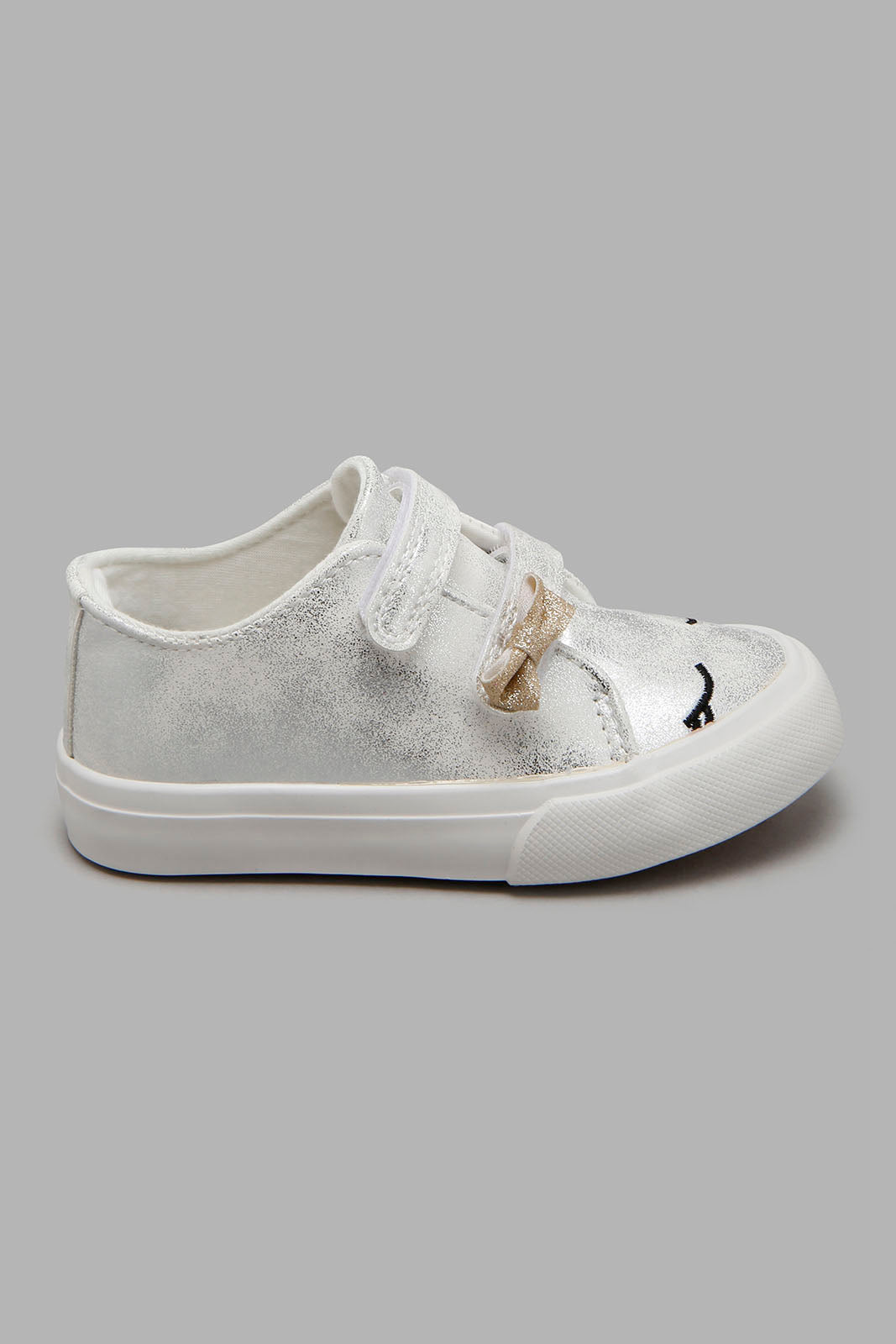 Redtag-Silver-Bow-Trim-High-Top-Sneaker-Character,-Colour:Silver,-Filter:Girls-Footwear-(1-to-3-Yrs),-ING-Casual-Shoes,-New-In,-New-In-ING-FOO,-Non-Sale,-S22A-Infant-Girls-1 to 3 Years