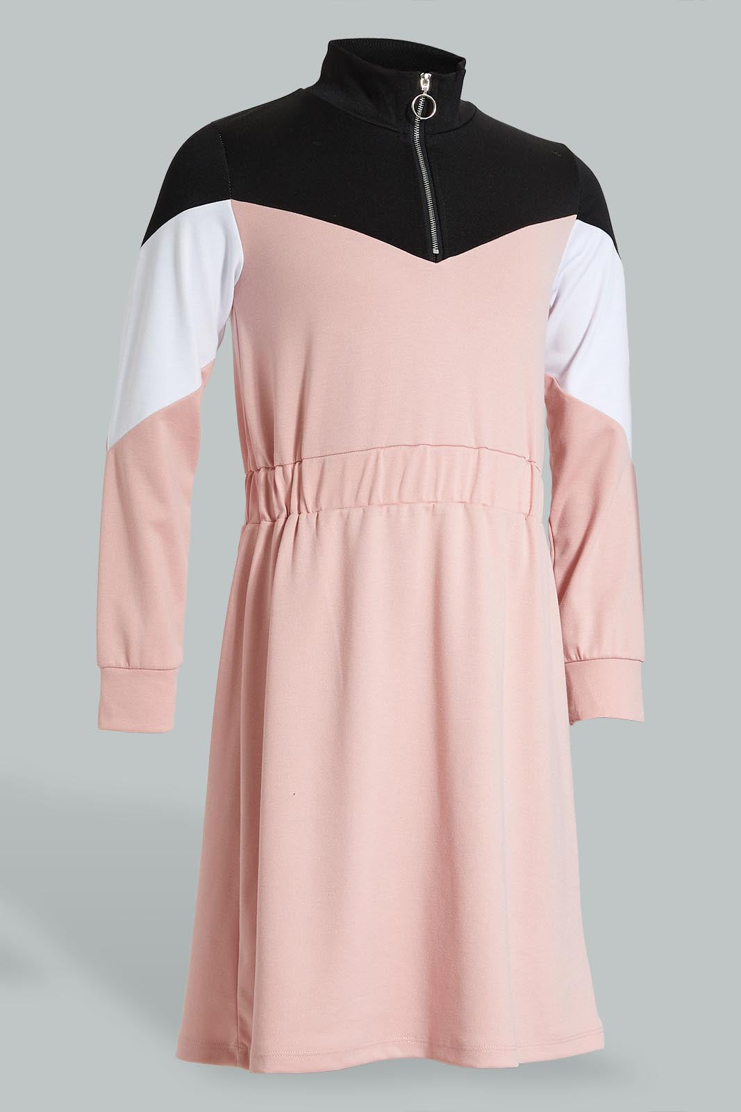 Redtag-Pink/Black/White-Ponte-Colorblocking-Dress-Dresses-Senior-Girls-9 to 14 Years