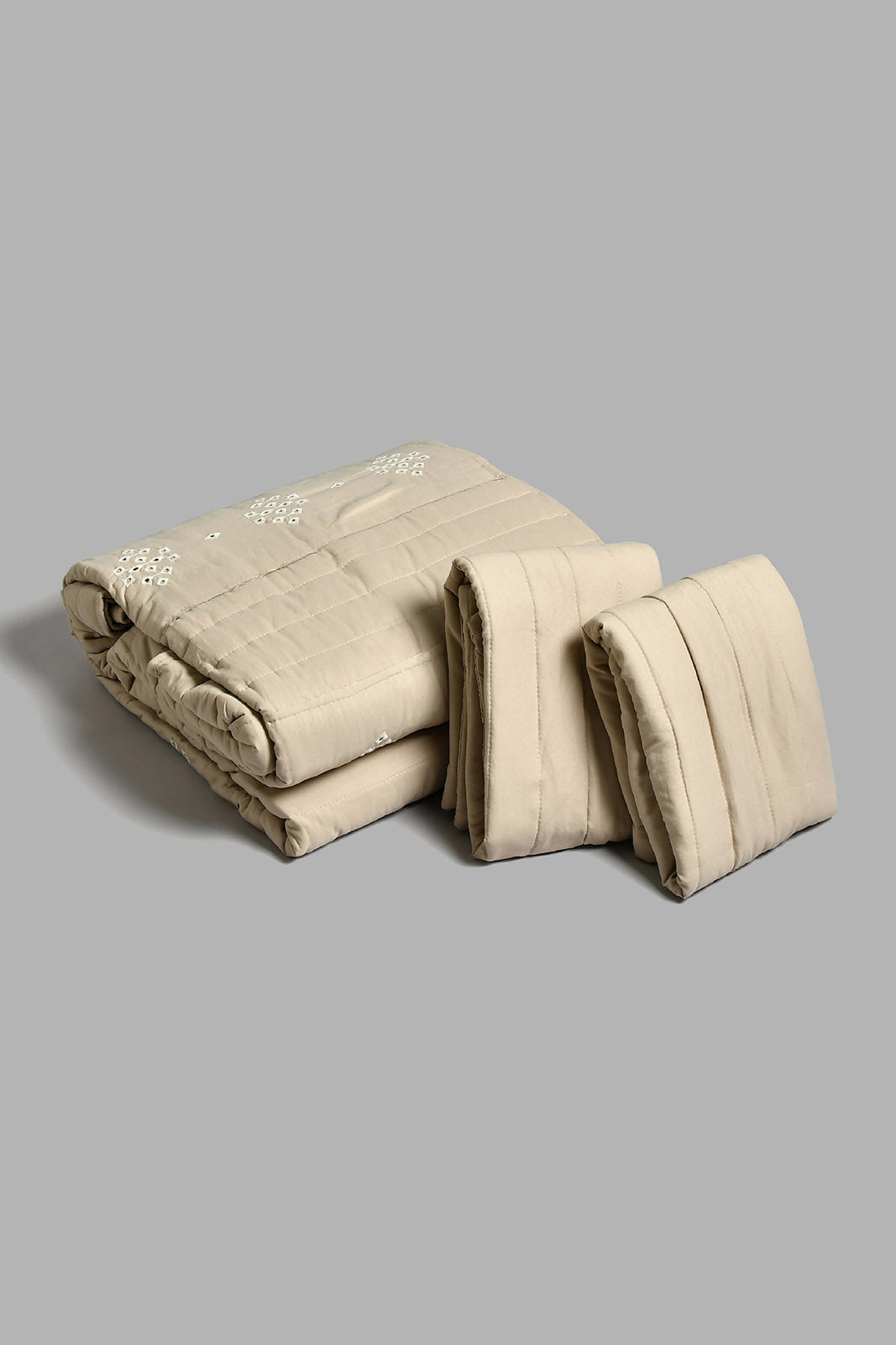 Redtag-Beige-Eyelet-Embroidered-3-Pieces-Bedspread-Set
-(Double-Size)-Category:Bedspreads,-Colour:Beige,-Filter:Home-Bedroom,-HMW-BED-Bedspreads,-MISTANA,-New-In,-New-In-HMW-BED,-Non-Sale,-S22A,-Section:Homewares-Home-Bedroom-