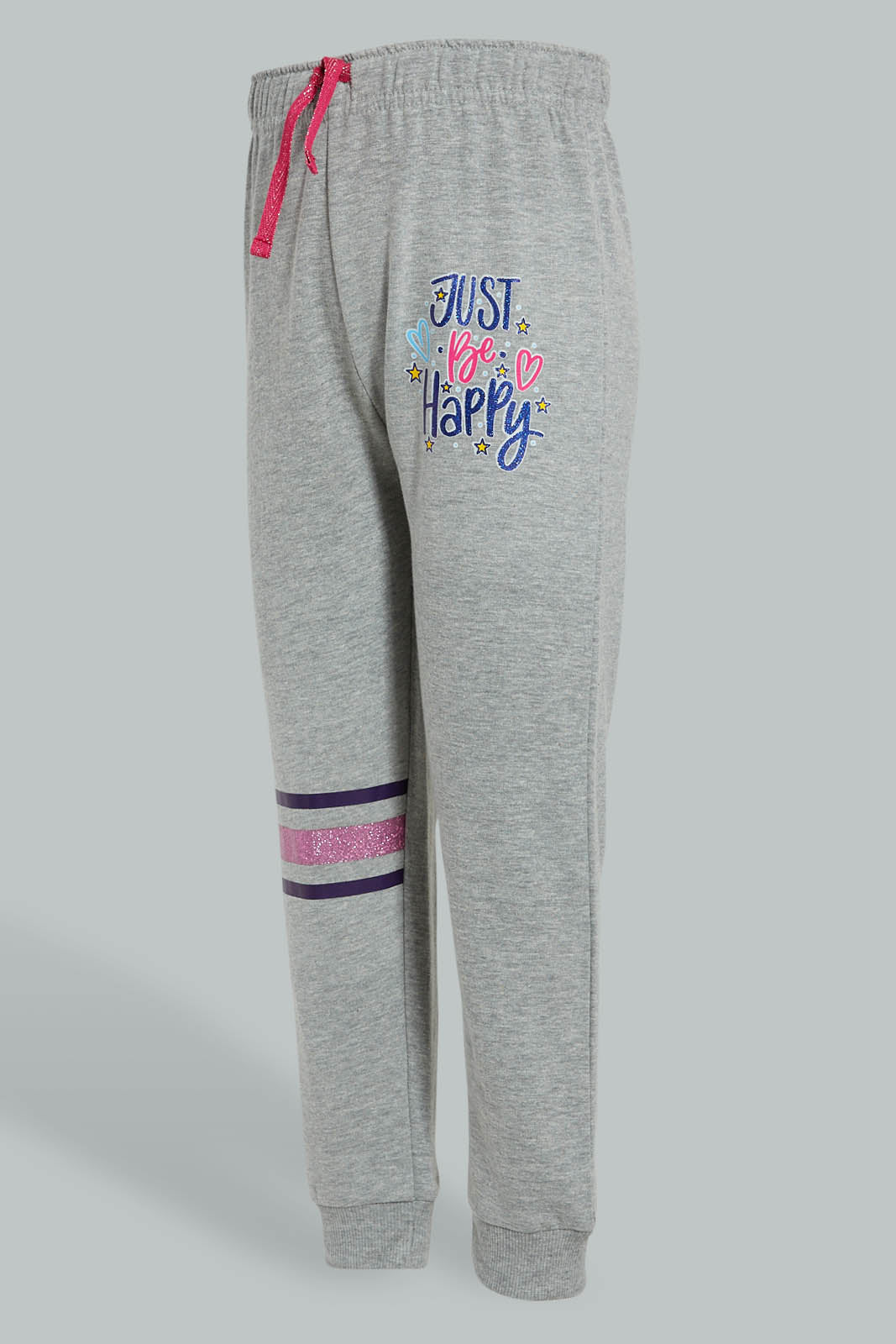 Redtag-Grey-Slogan-Print-Track-Joggers-Girls-2 to 8 Years