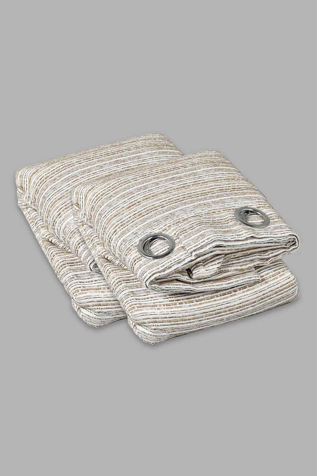 Redtag-Beige-2-Piece-Stripes-Jacquard-Curtain-Pair-Without-Lining-Curtains-Home-Bedroom-