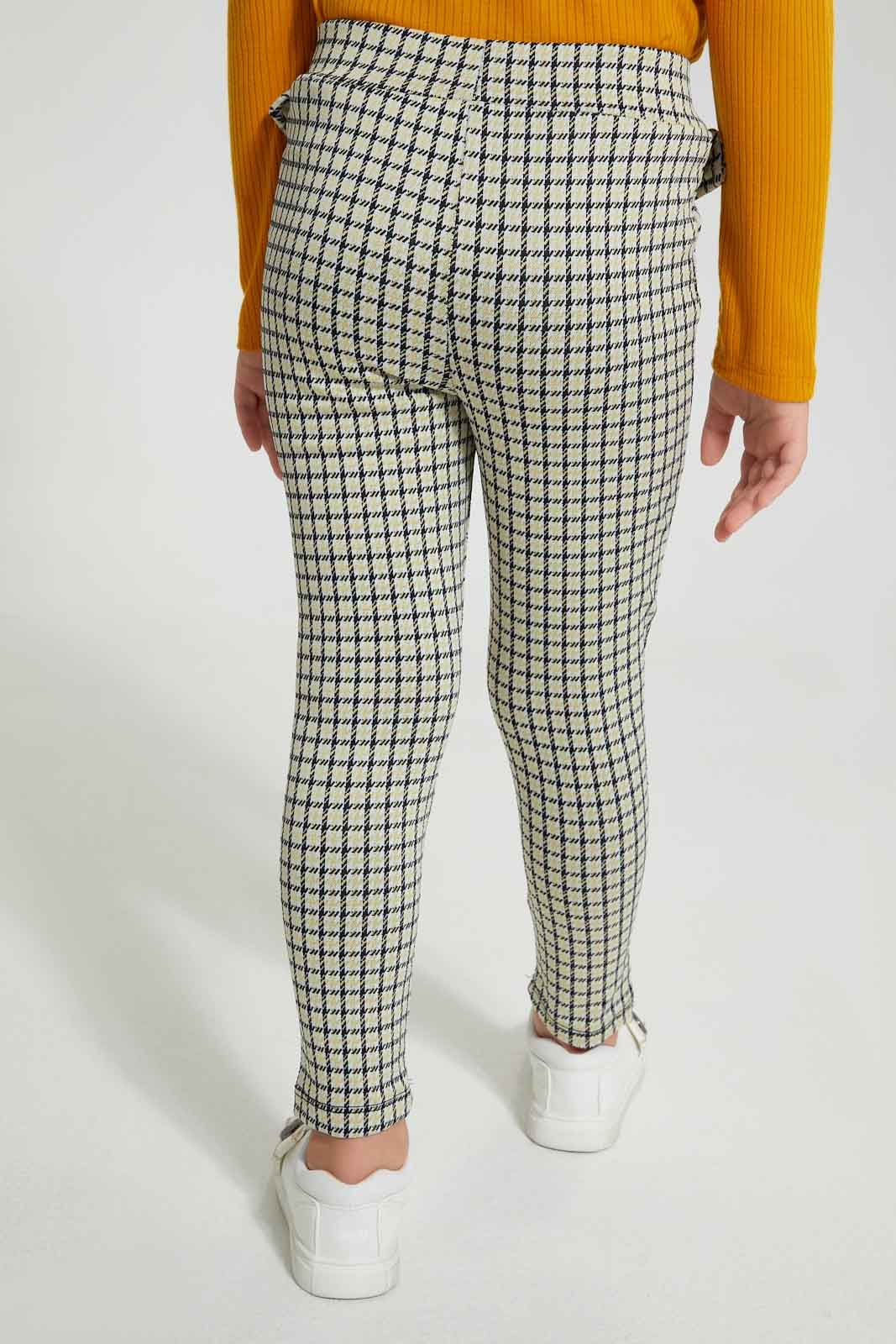 Redtag-Mustard-Houndtooth-Jegging-Jeggings-Girls-2 to 8 Years