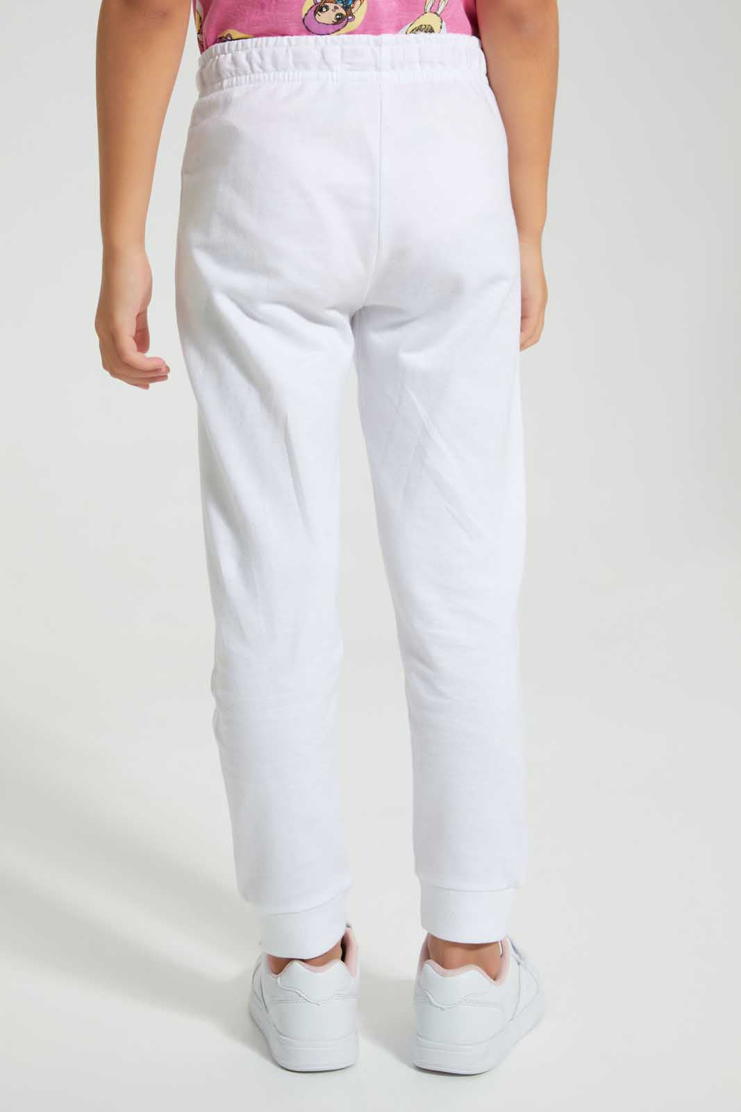 Redtag-Cream-Slogan-Print-Track-Joggers-Girls-2 to 8 Years