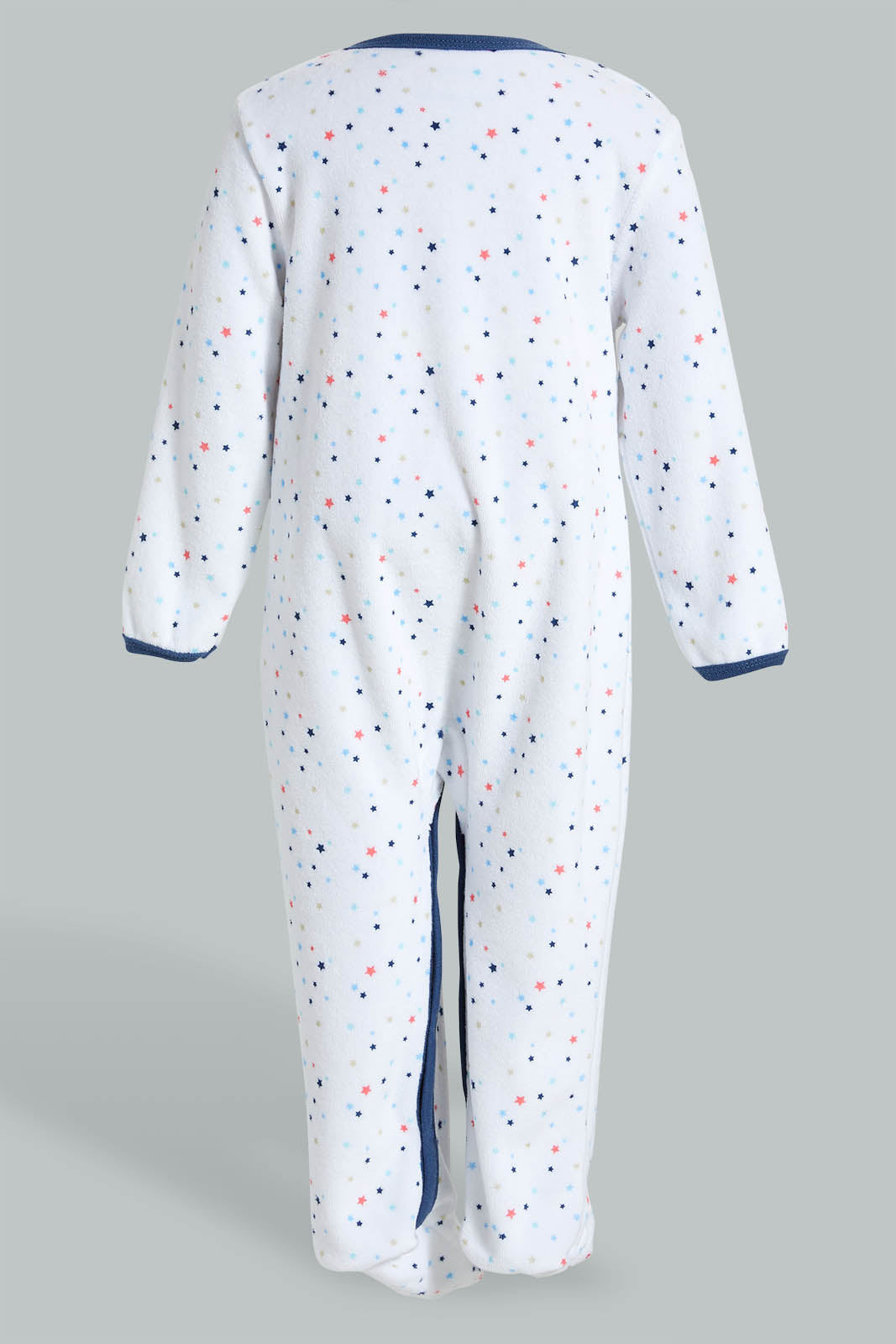 Redtag-White-And-Blue-Spaceship-Printed-Veloure-Sleepsuit-Sleepsuits-Baby-0 to 12 Months