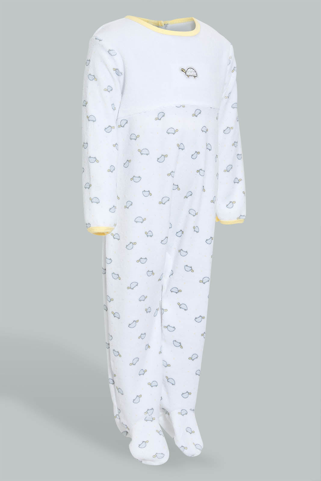 Redtag-White-And-Yellow-Turtle-Printed-Veloure-Sleepsuit-Sleepsuits-Baby-0 to 12 Months