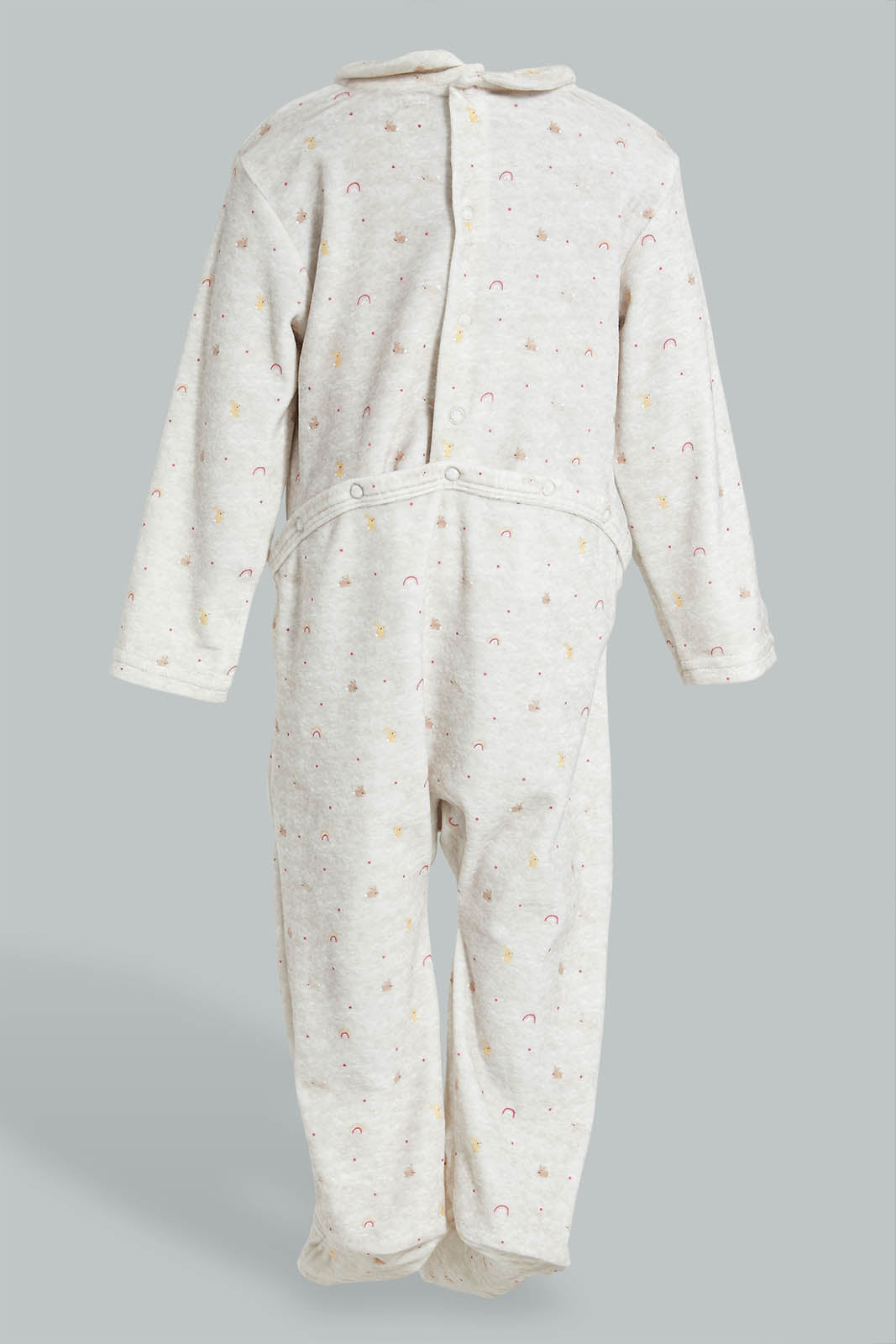 Redtag-Oatmeal-Printed-Bunny-Veloure-Sleepsuit-Rompers-Baby-0 to 12 Months