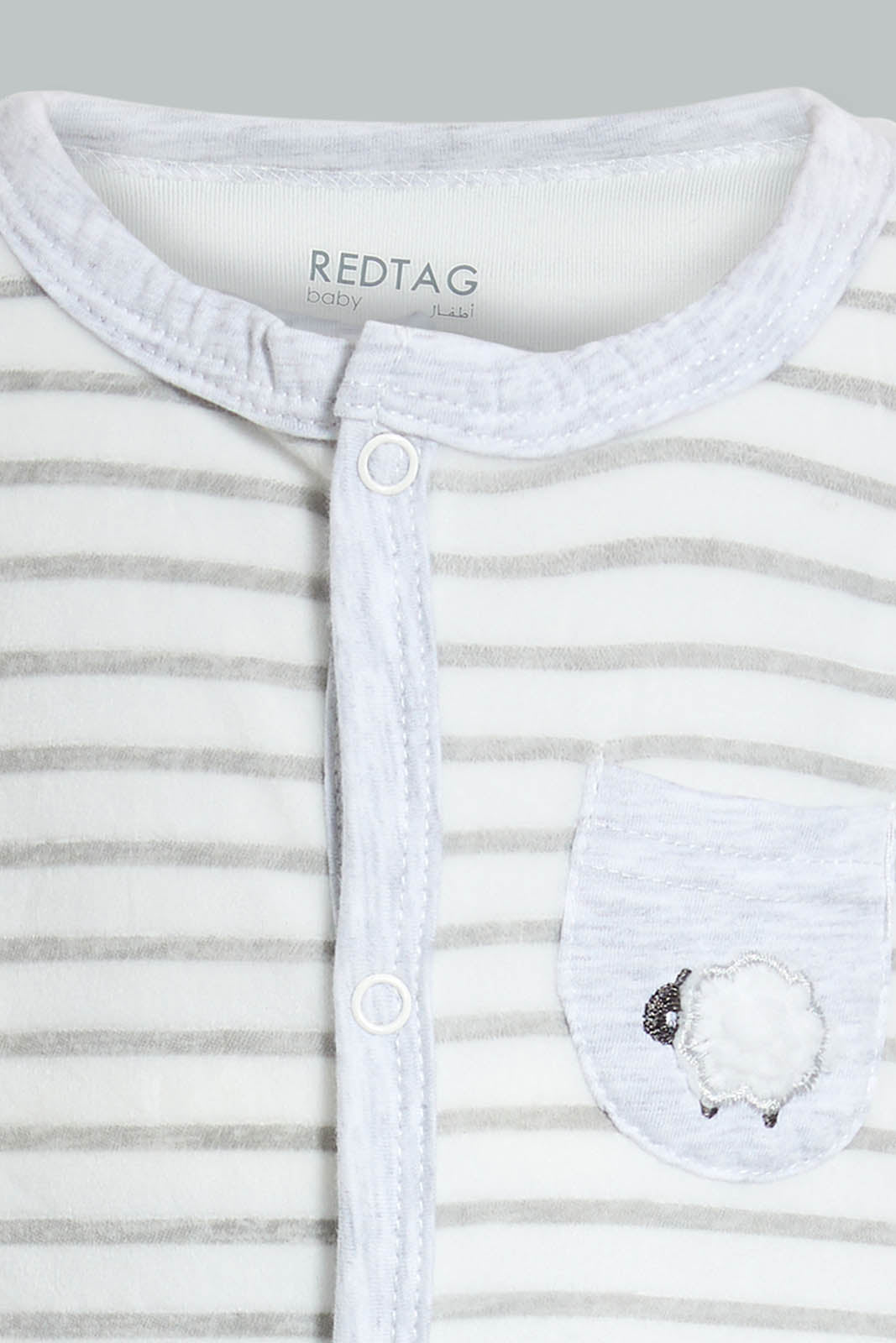 Redtag-Grey/White-Stripes-Sheep-Feet-Sleepsuit-Rompers-Baby-0 to 12 Months
