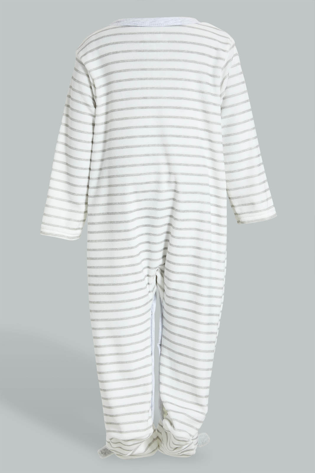 Redtag-Grey/White-Stripes-Sheep-Feet-Sleepsuit-Rompers-Baby-0 to 12 Months