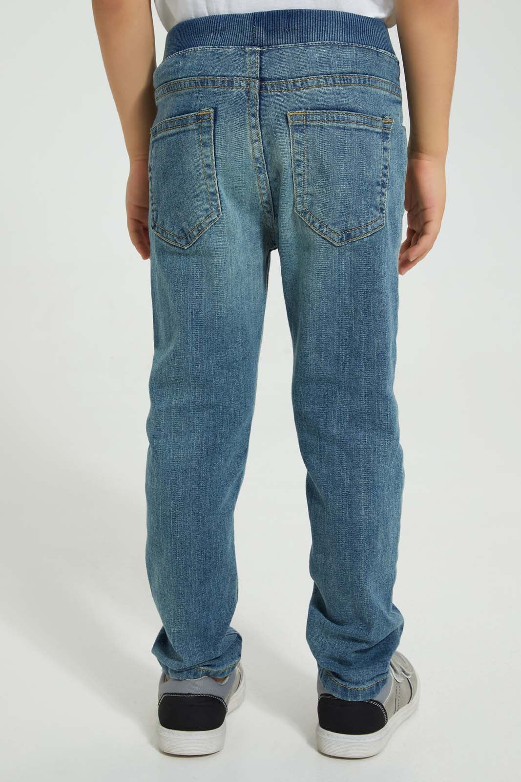 Redtag-Light-Wash-Ripped-Pull-On-Jean-Jeans-Pull-On-Boys-2 to 8 Years