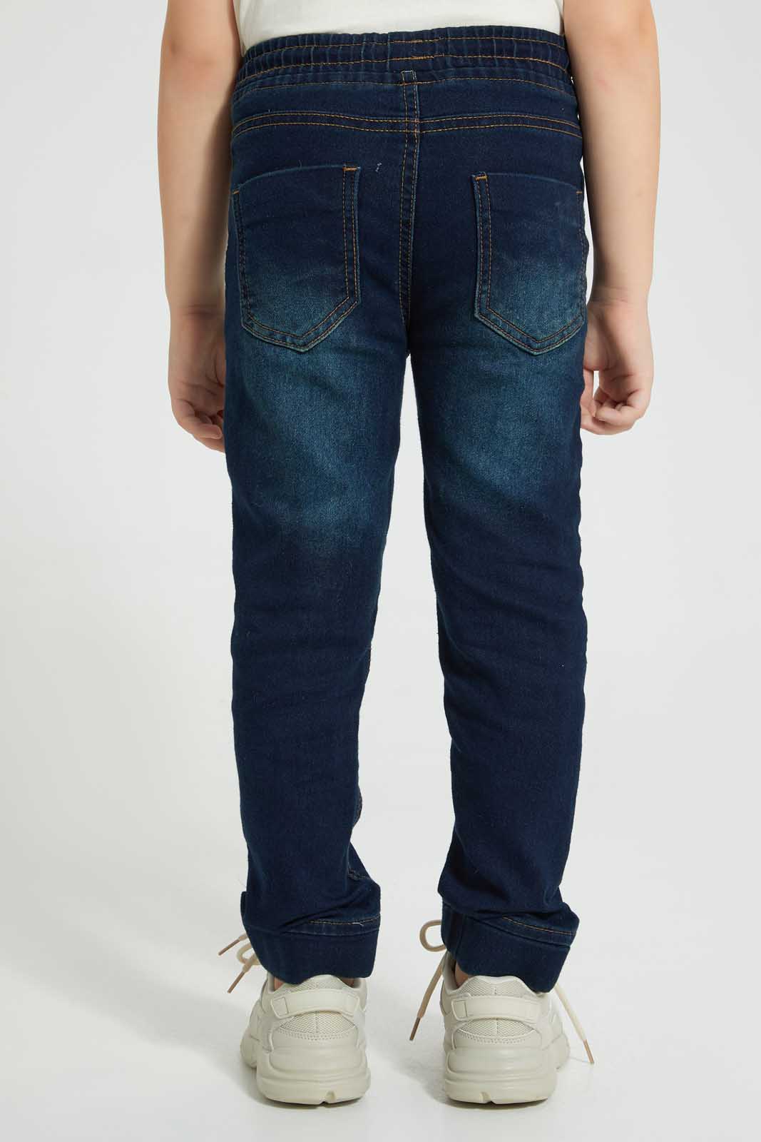 Redtag-Dark-Wash-Biker-Jogger-Jeans-Pull-On-Boys-2 to 8 Years