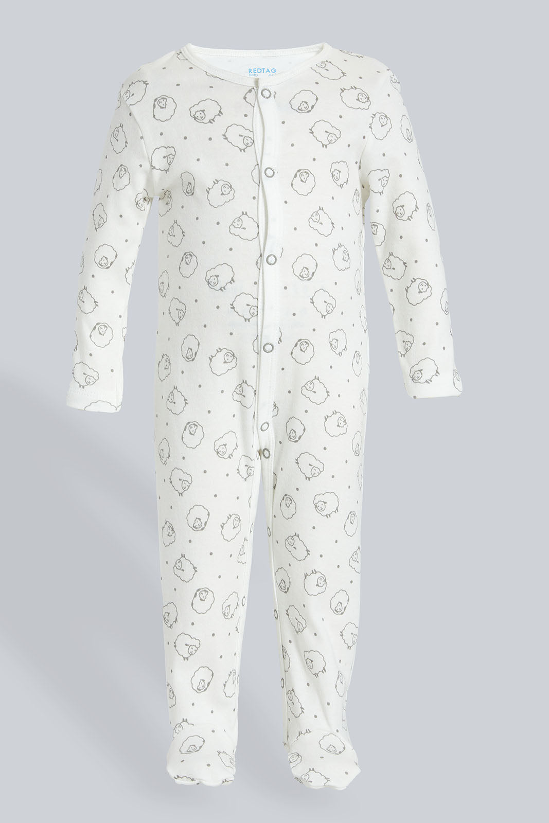 Redtag-Grey-And-White-Sheep--Printed-2-Pack-Romper-Sleepsuits-Baby-0 to 12 Months