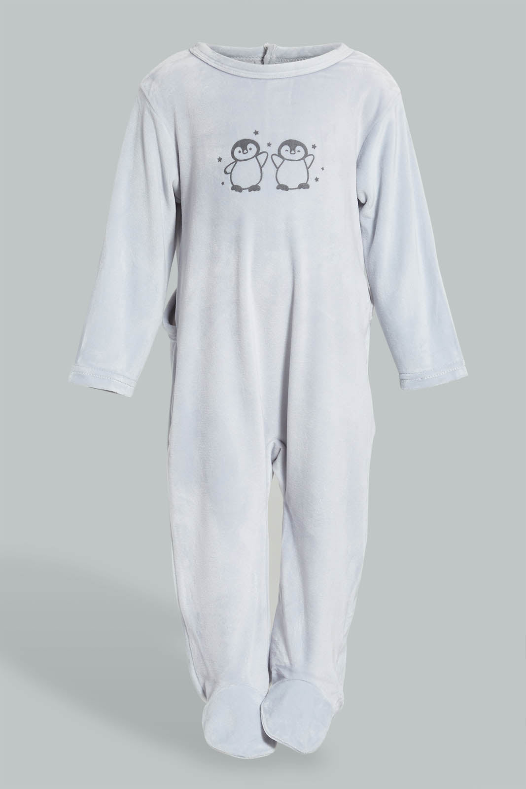 Redtag-Grey-And-Charcoal-Penguinveloure-2-Packs-Sleepsuit-Sleepsuits-Baby-0 to 12 Months