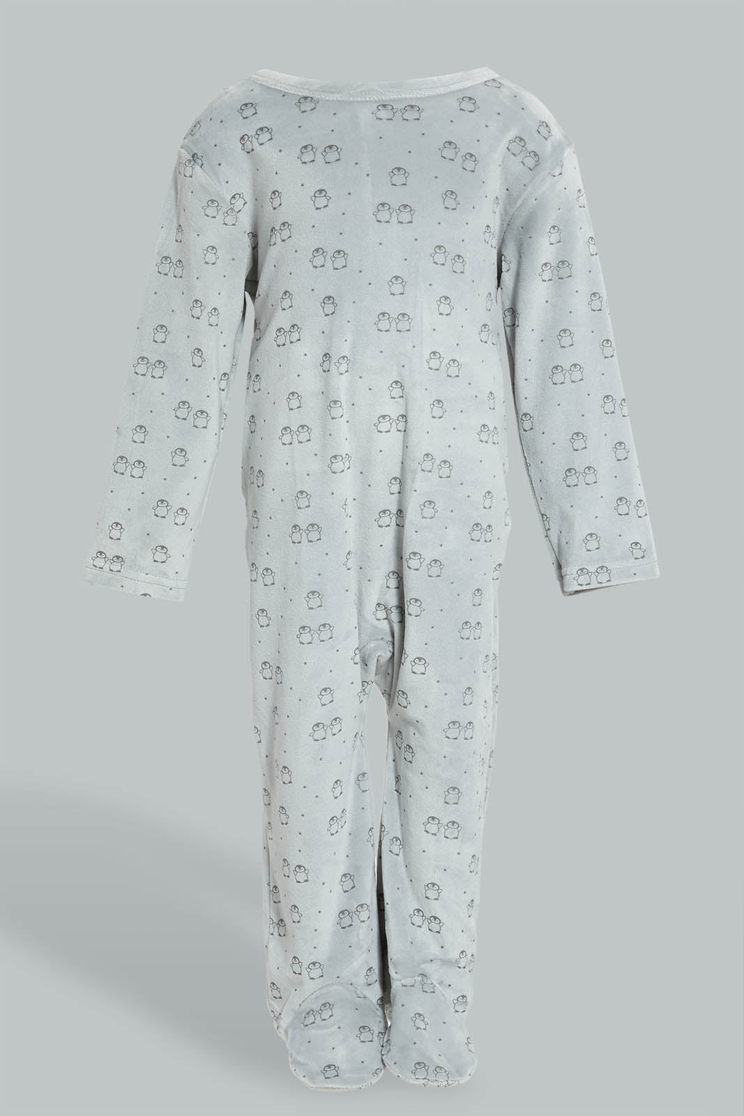 Redtag-Grey-And-Charcoal-Penguinveloure-2-Packs-Sleepsuit-Sleepsuits-Baby-0 to 12 Months