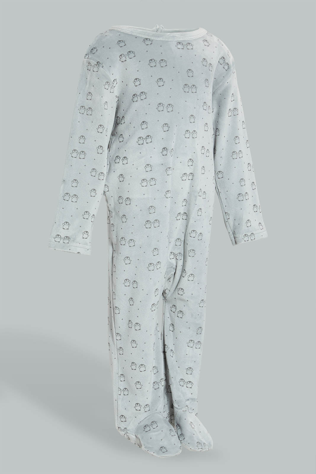 Redtag-Grey-And-Charcoal-Penguinveloure-2-Packs-Sleepsuit-Sleepsuits-Baby-0 to 12 Months