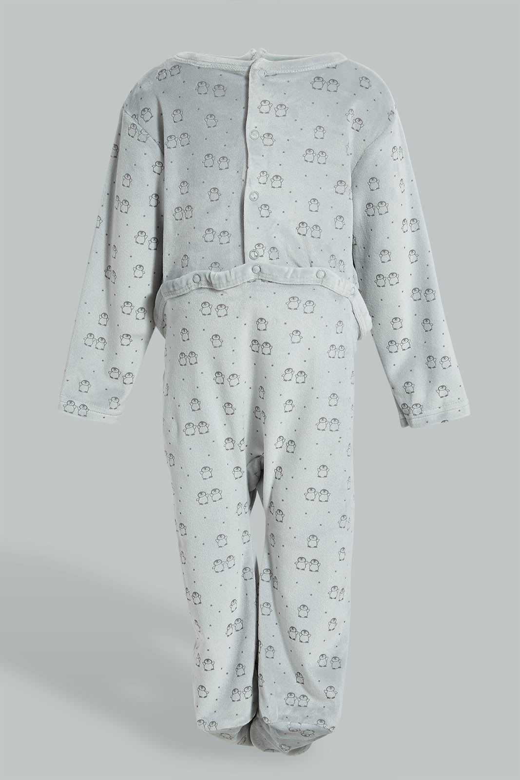Redtag-Grey-And-Charcoal-Penguinveloure-2-Packs-Sleepsuit-Sleepsuits-Baby-0 to 12 Months