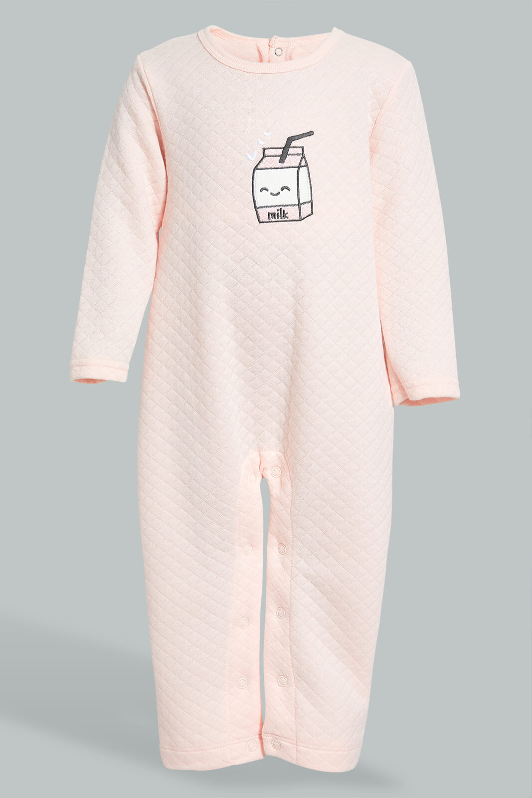 Redtag-Peach-Milk-2-Pack-Quilted-Jacquard-Romper-Rompers-Baby-0 to 12 Months