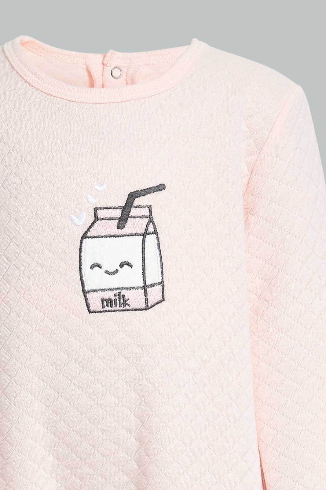 Redtag-Peach-Milk-2-Pack-Quilted-Jacquard-Romper-Rompers-Baby-0 to 12 Months