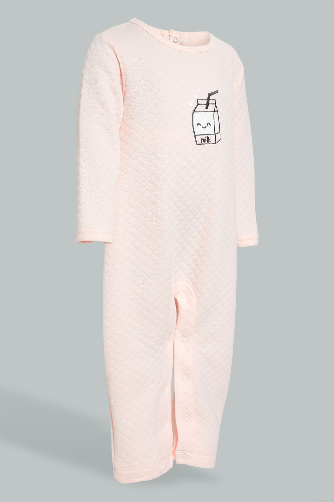 Redtag-Peach-Milk-2-Pack-Quilted-Jacquard-Romper-Rompers-Baby-0 to 12 Months