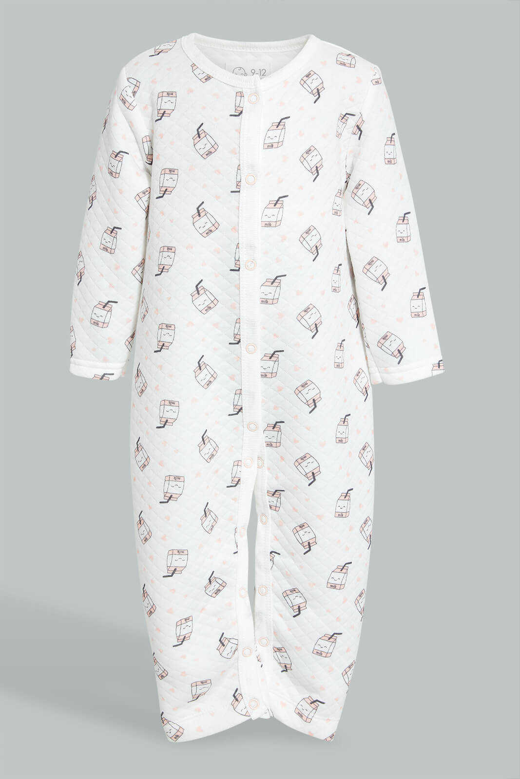 Redtag-Peach-Milk-2-Pack-Quilted-Jacquard-Romper-Rompers-Baby-0 to 12 Months