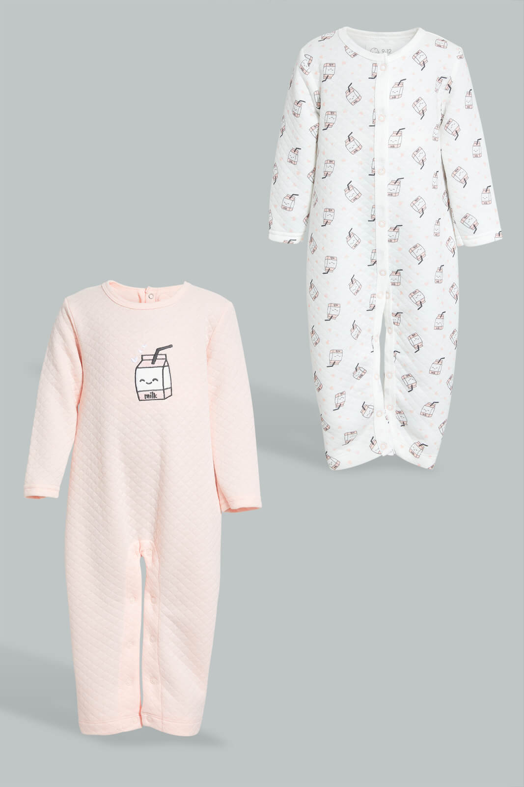 Redtag-Peach-Milk-2-Pack-Quilted-Jacquard-Romper-Rompers-Baby-0 to 12 Months