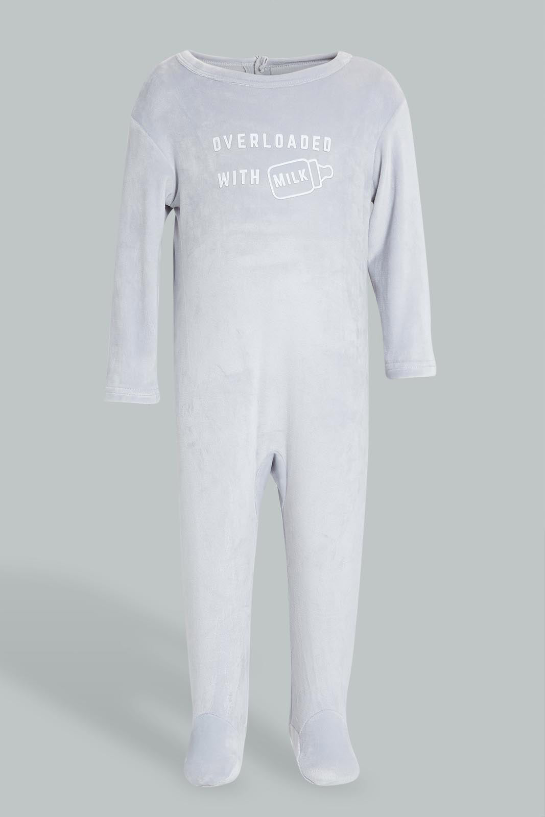 Redtag-Grey-Veloure-Sleep-Suit-Sleepsuits-Baby-0 to 12 Months