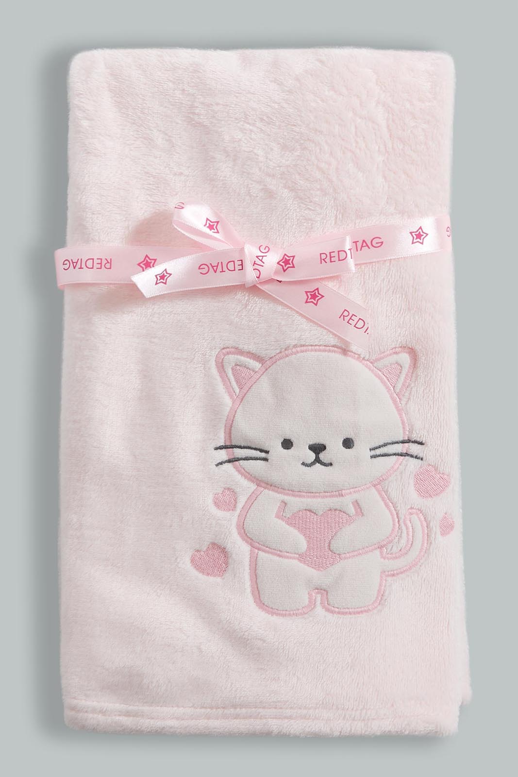 Redtag-Pink-Kitten-Fluffy-Baby-Blanket-Baby-Blankets-Baby-0 to 12 Months