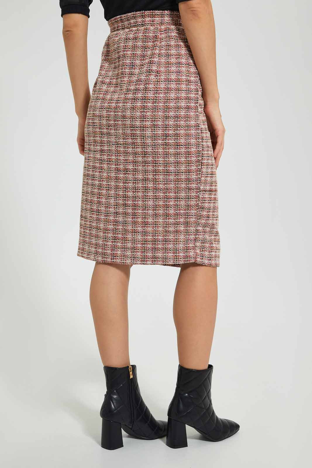 Women Multicolour Front Button Pencil Skirt