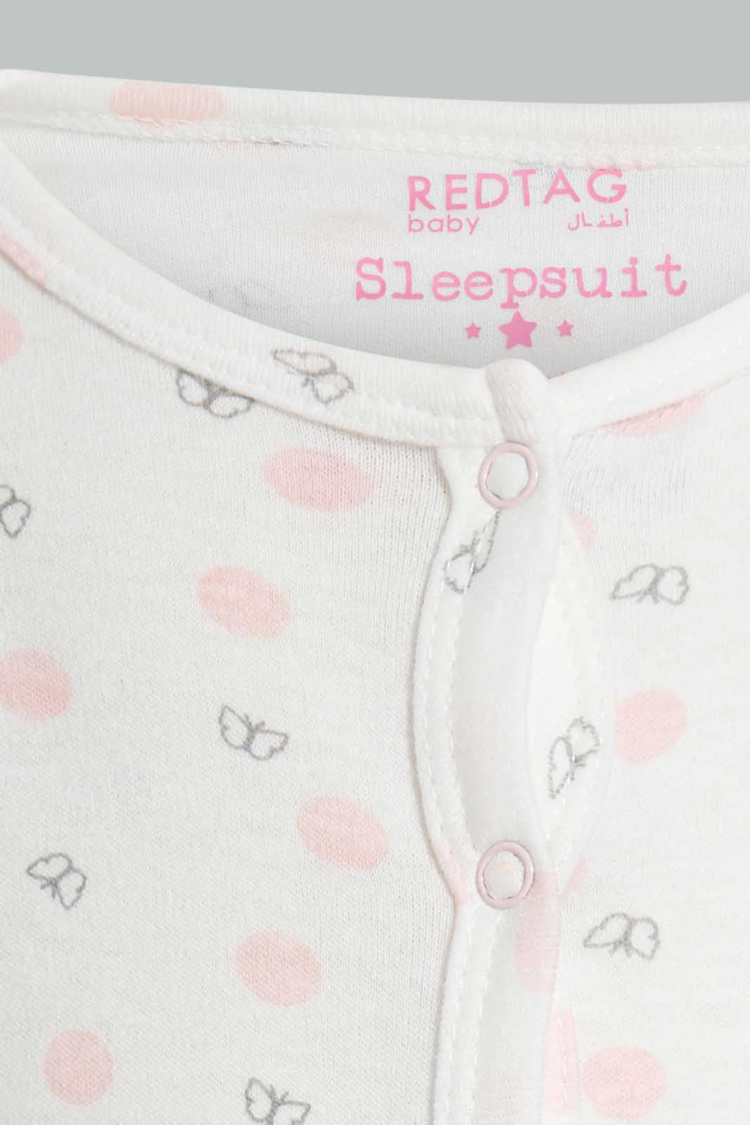 Redtag-Pink-And-White-Polka-Dot-Sleepsuit-Sleepsuits-Baby-0 to 12 Months