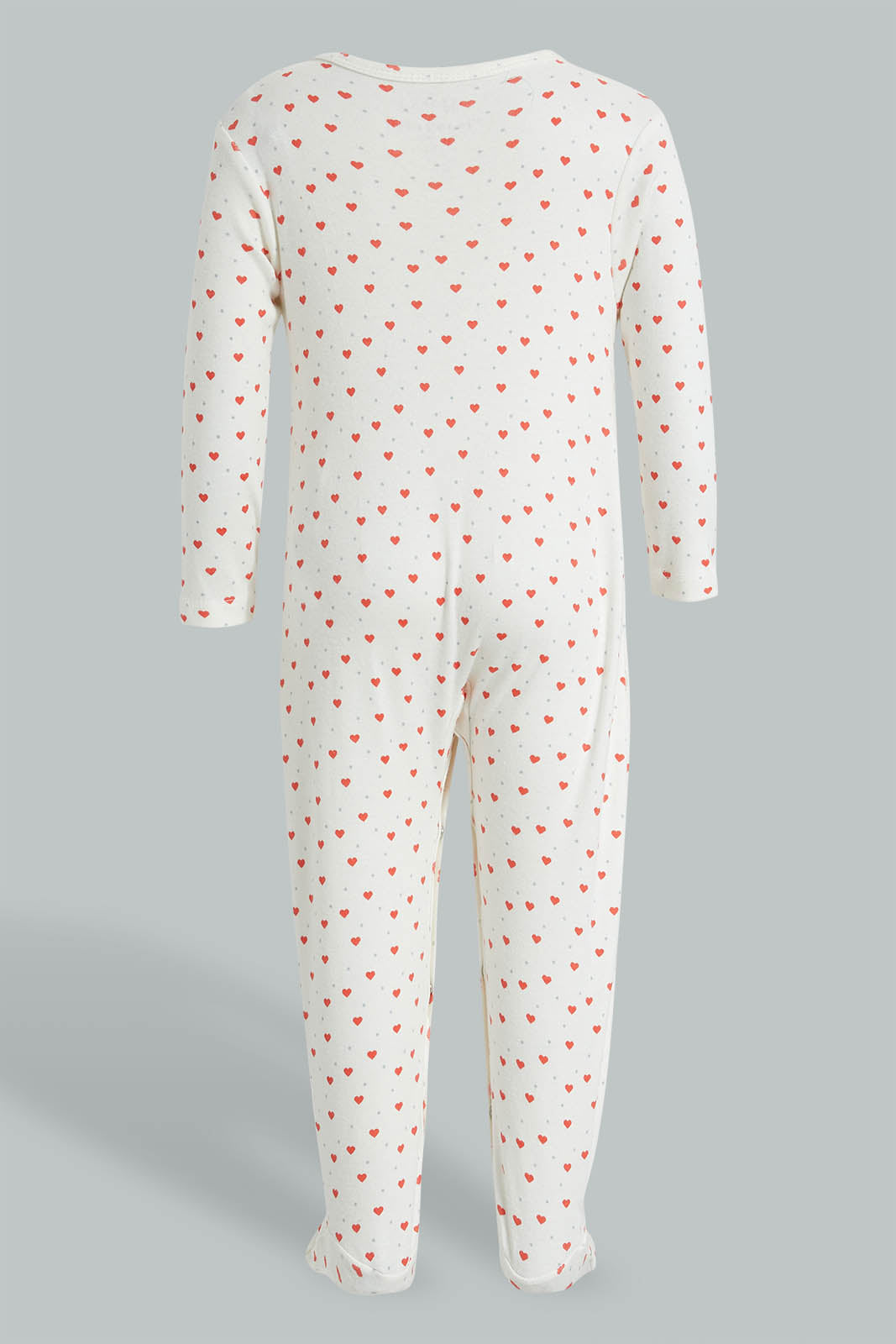 Redtag-Red-And-Grey-Heart-Print-Sleep-Suit-Colour:Red,-Filter:Baby-(0-to-12-Mths),-NBF-Sleepsuits,-New-In,-New-In-NBF,-Non-Sale,-PPE,-S22B,-Section:Kidswear-Baby-0 to 12 Months