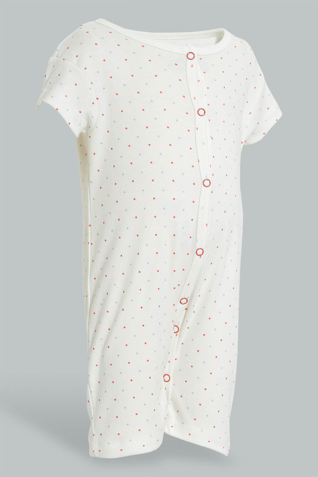 Redtag-Red-And-Grey-Dot-Print-Romper-Colour:Red,-Filter:Baby-(0-to-12-Mths),-NBF-Rompers,-New-In,-New-In-NBF,-Non-Sale,-PPE,-S22B,-Section:Kidswear-Baby-0 to 12 Months