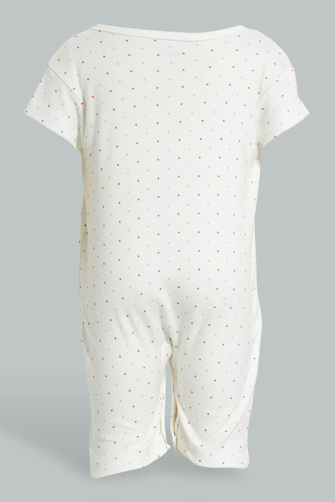 Redtag-Red-And-Grey-Dot-Print-Romper-Colour:Red,-Filter:Baby-(0-to-12-Mths),-NBF-Rompers,-New-In,-New-In-NBF,-Non-Sale,-PPE,-S22B,-Section:Kidswear-Baby-0 to 12 Months