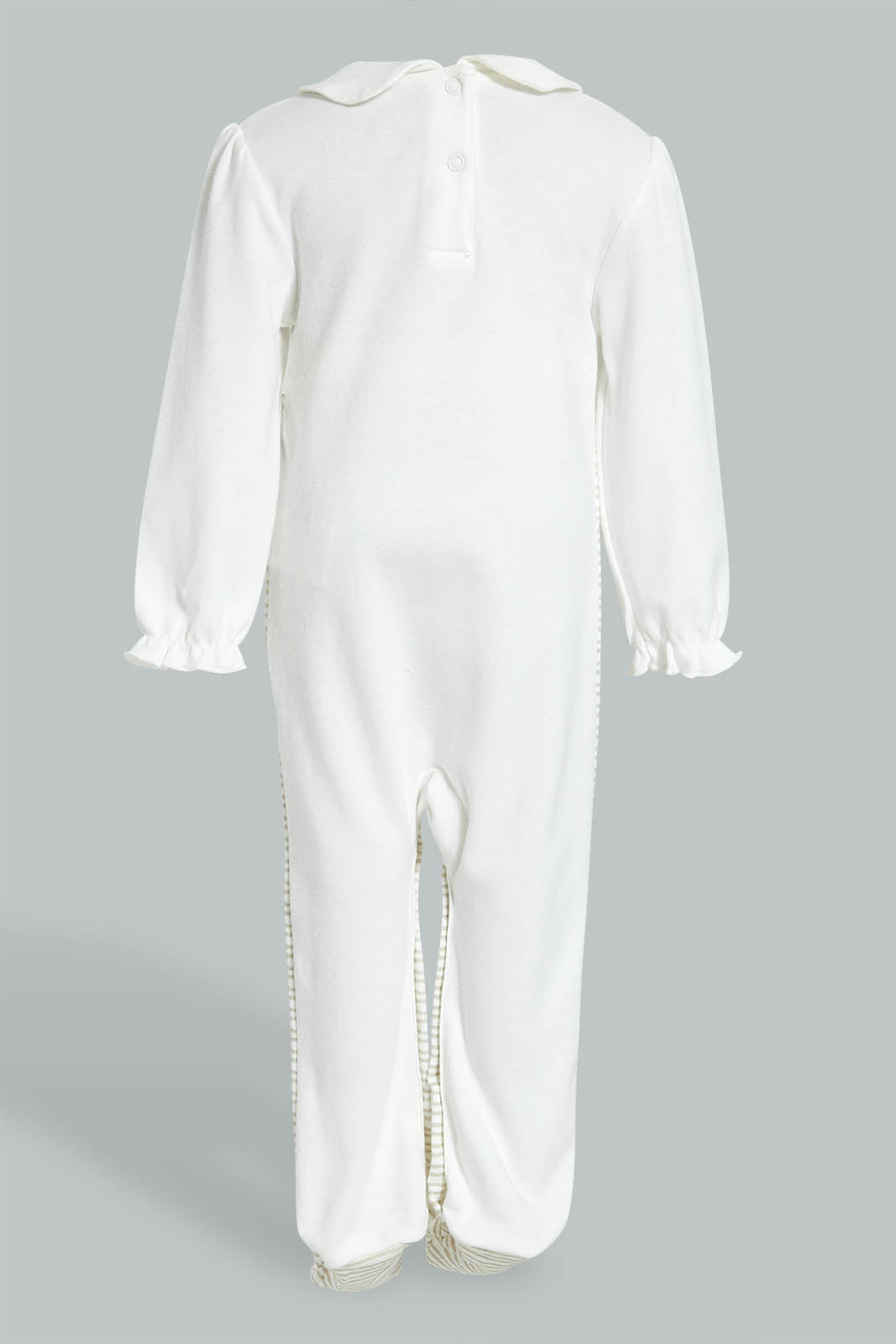 Redtag-White-And-Beige--Stripe-Sleepsuit-With-Peterpan-Collar-Sleepsuits-Baby-0 to 12 Months