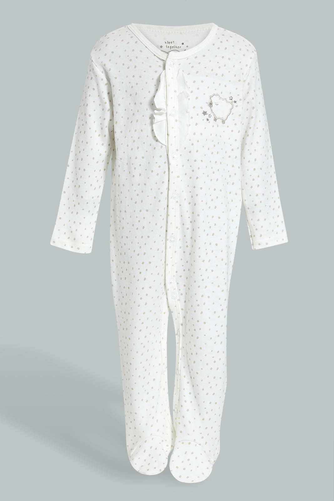 Redtag-Beige-Leoprd-Frill-Sleepsuit-Sleepsuits-Baby-0 to 12 Months