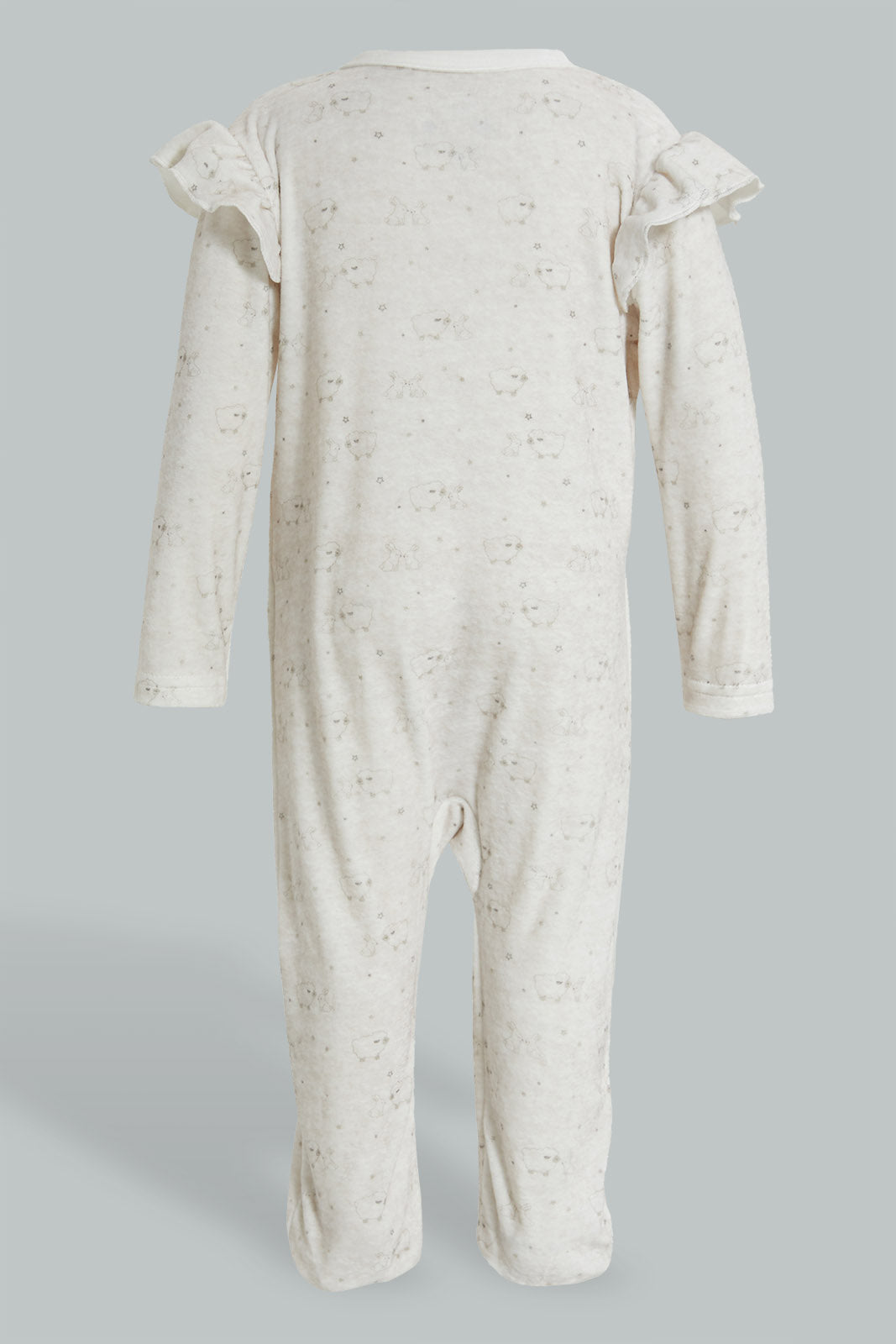 Redtag-White-Bunny-Veloure-Printed-Sleep-Suit-Sleepsuits-Baby-0 to 12 Months