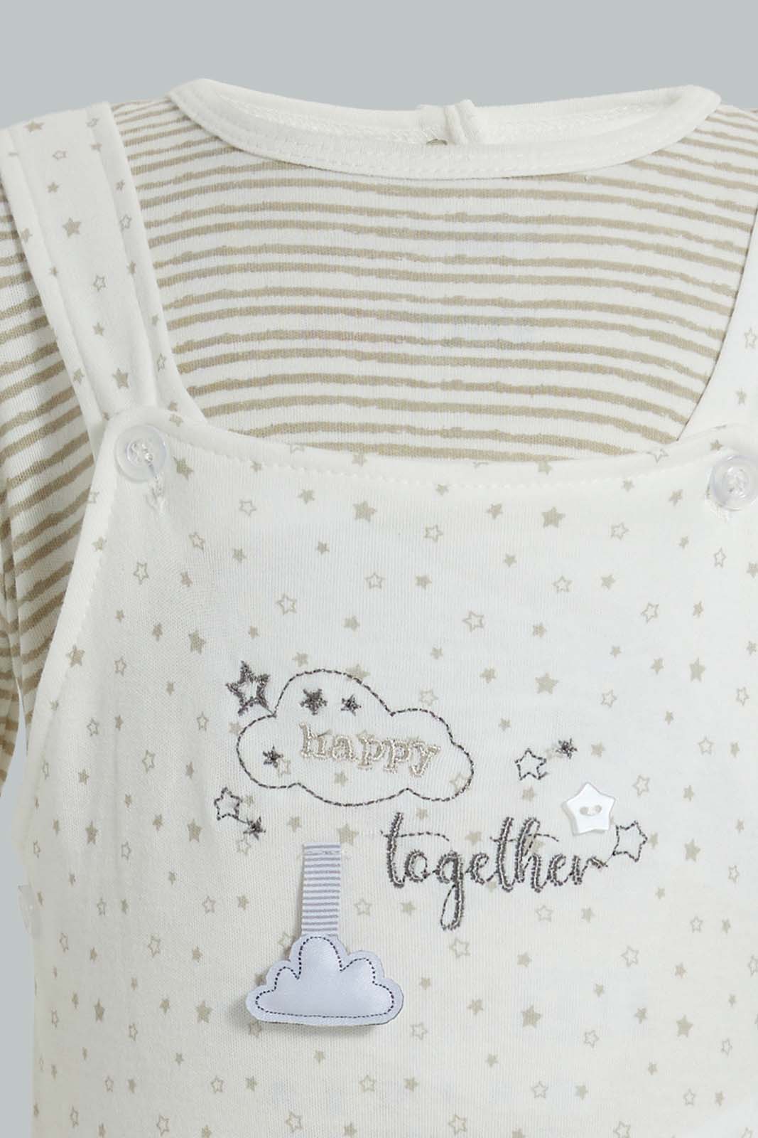 Redtag-Beige-Star-Duangree-Romper-Rompers-Baby-0 to 12 Months