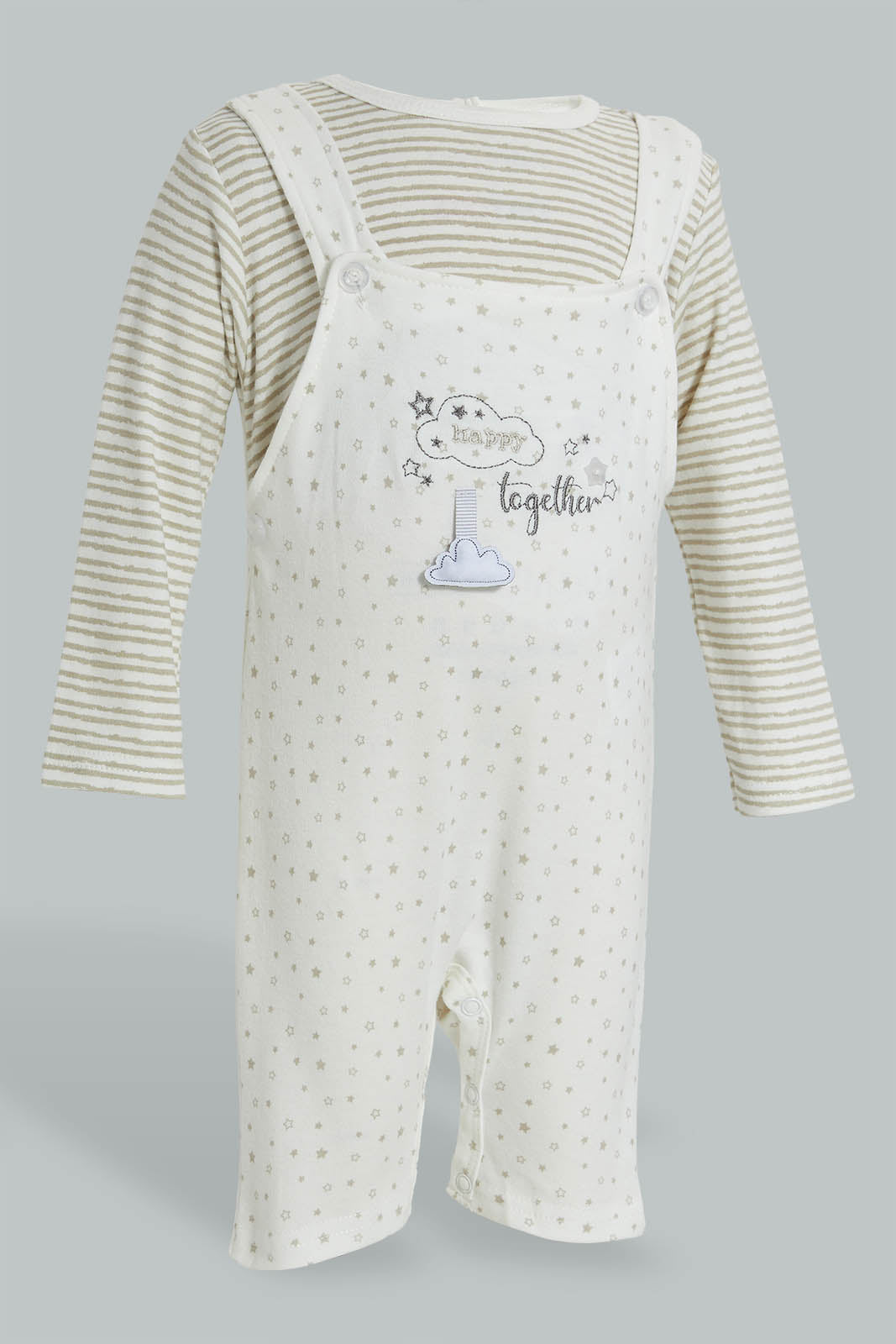 Redtag-Beige-Star-Duangree-Romper-Rompers-Baby-0 to 12 Months
