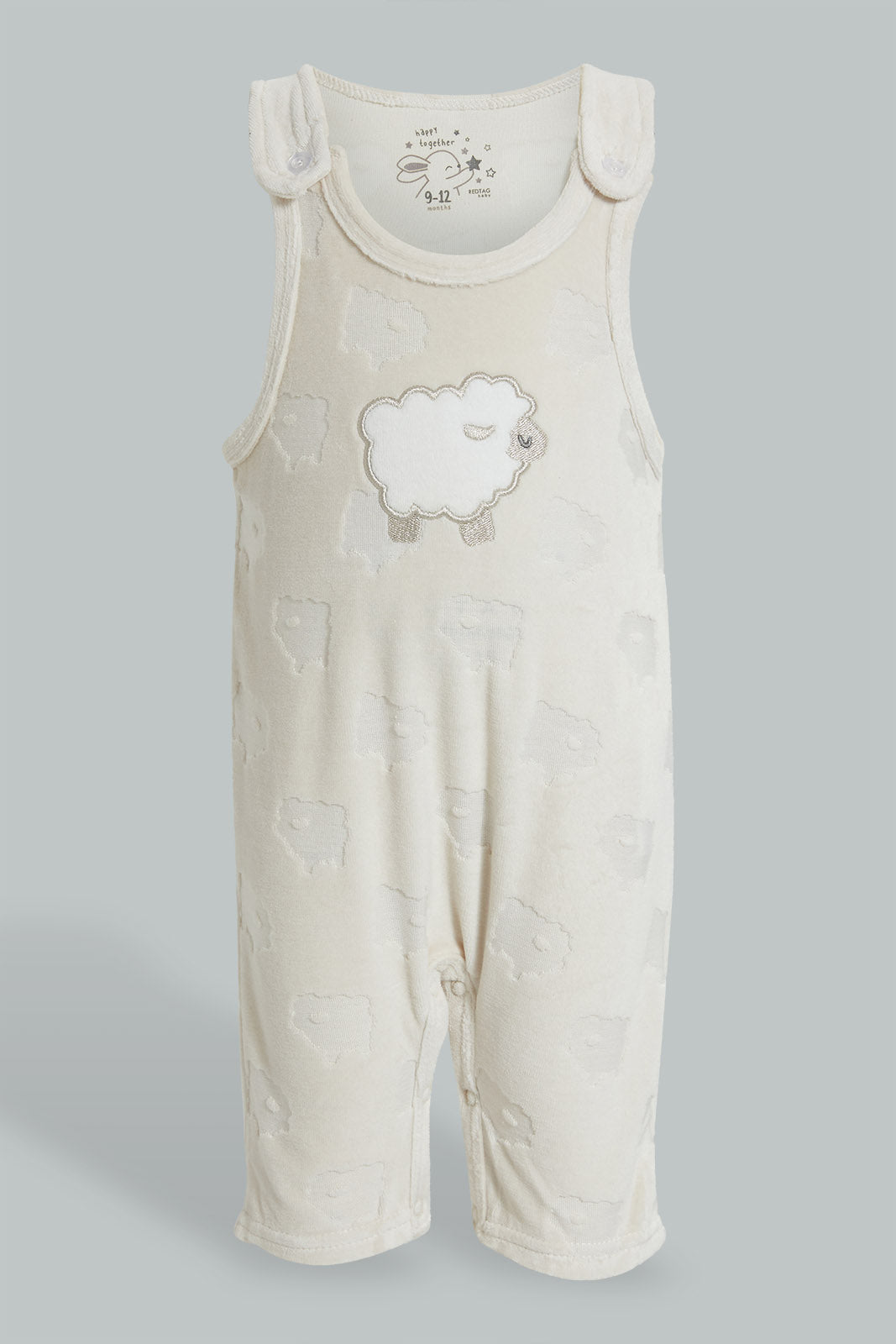 Redtag-Beige-Sheep-Jacquard-Duangree-Rompers-Baby-0 to 12 Months